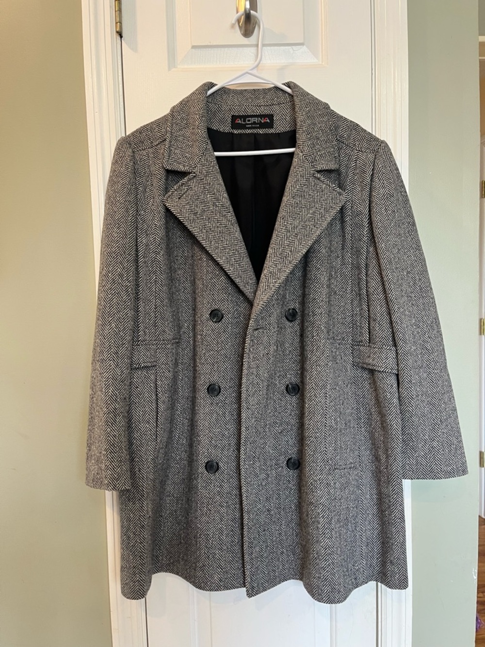 vintage 1980s‎ Alorna tweed double-breasted coat herringbone L